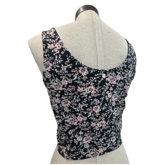 VOLCOM What A Looker Crop Tank Top Sz L Corset Style Tank Eyelet Floral Printed - Picture 8 of 10